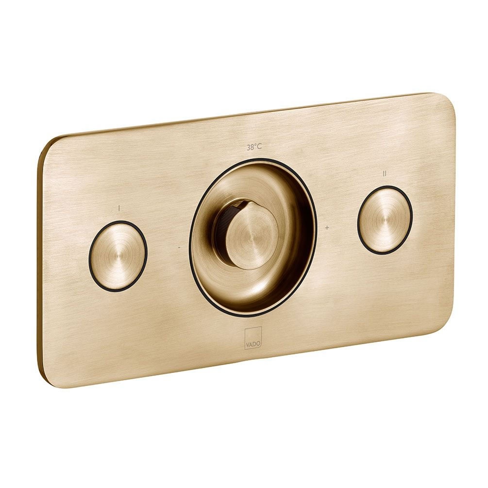 Cutout image of Vado Zone Brushed Gold Horizontal Dual-Outlet Thermostatic Shower Valve